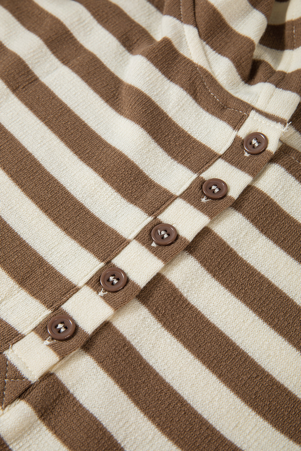 Brown Stripe Drop Sleeve Plus Size Henley Hoodie - Plus Size Tops