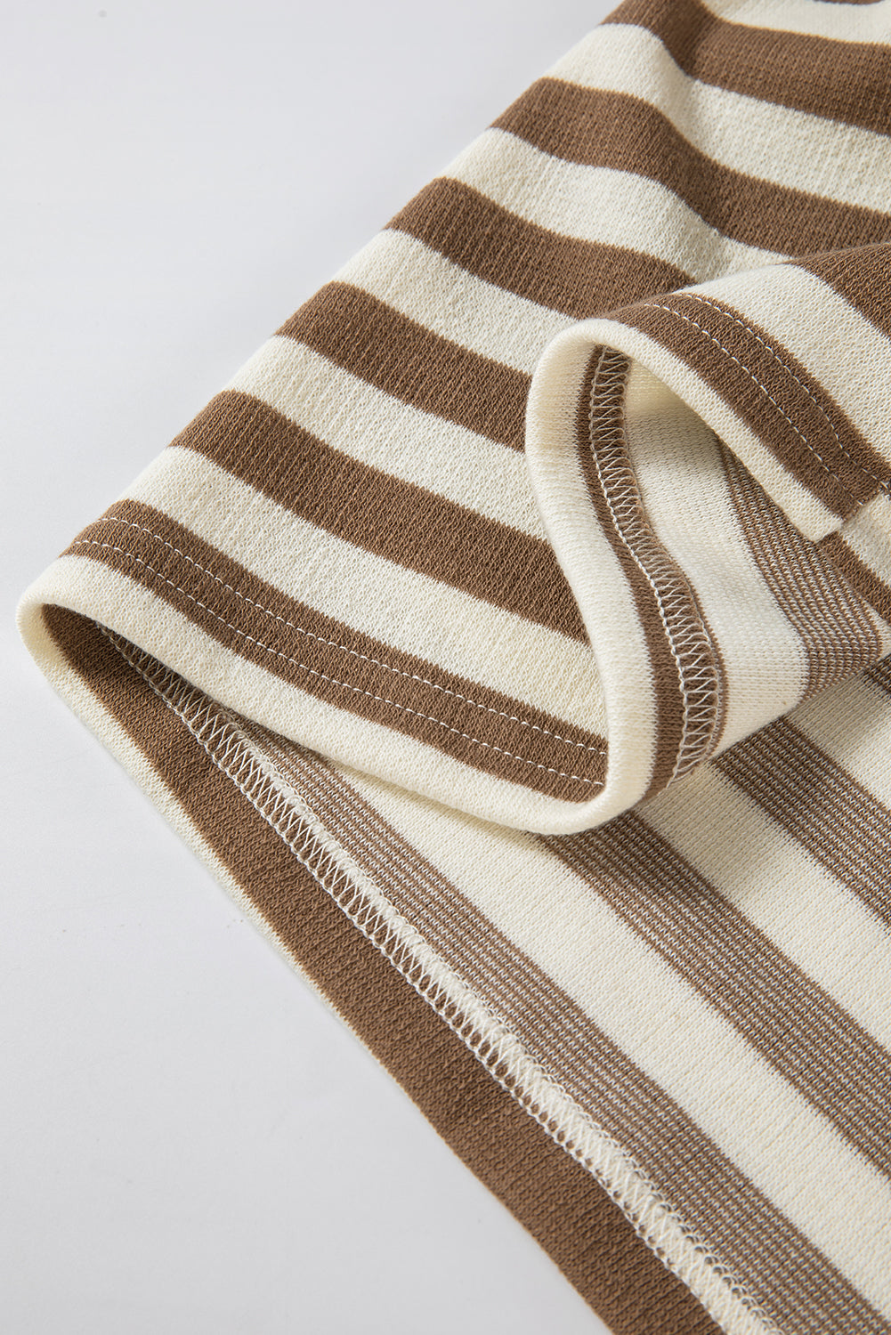 Brown Stripe Drop Sleeve Plus Size Henley Hoodie - Plus Size Tops