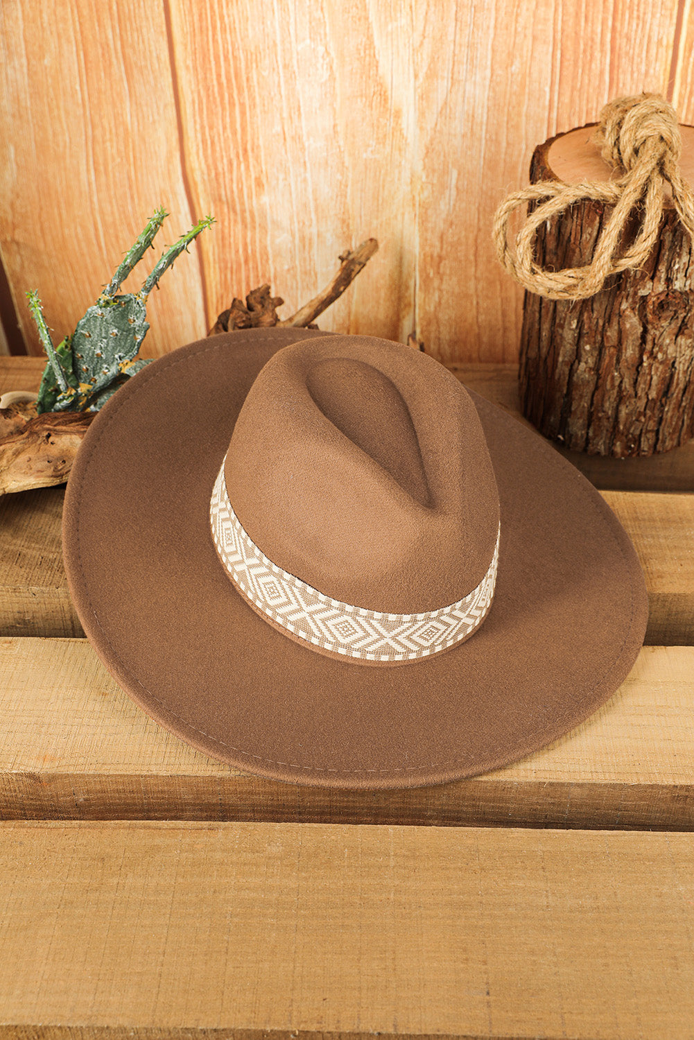 Brown Western Patchwork Flat Brim Cowboy Woven Hat - MAD RUFFI