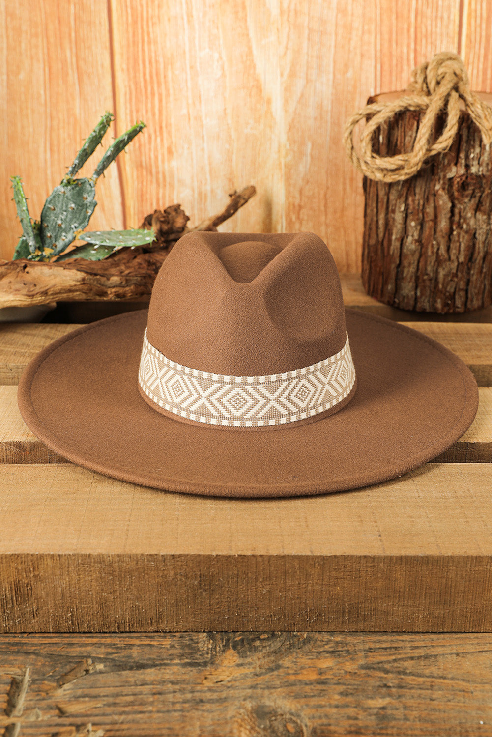 Brown Western Patchwork Flat Brim Cowboy Woven Hat - MAD RUFFI