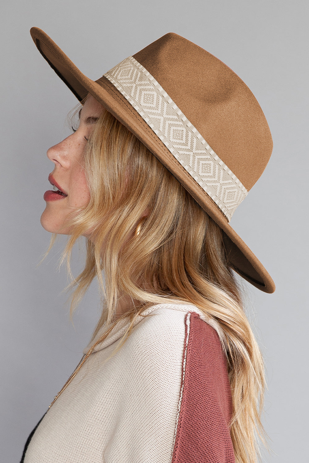 Brown Western Patchwork Flat Brim Cowboy Woven Hat - MAD RUFFI