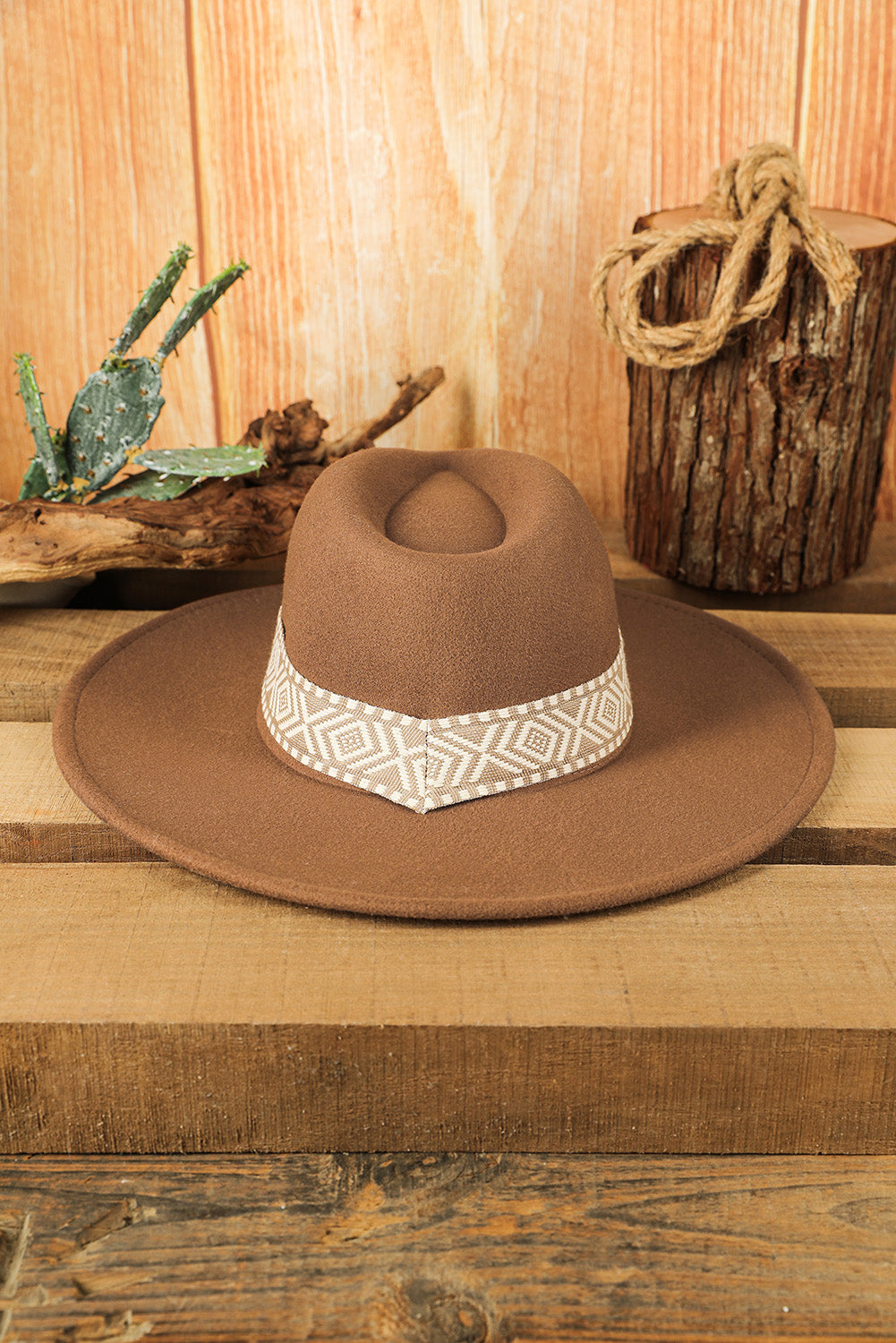 Brown Western Patchwork Flat Brim Cowboy Woven Hat - MAD RUFFI