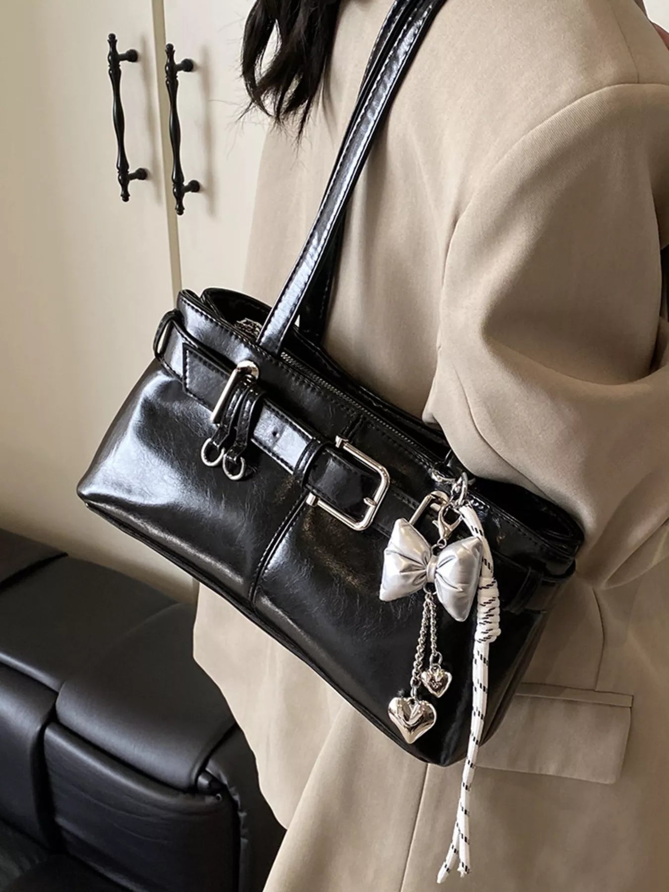 Buckle Decor Shoulder Bag - MAD RUFFI