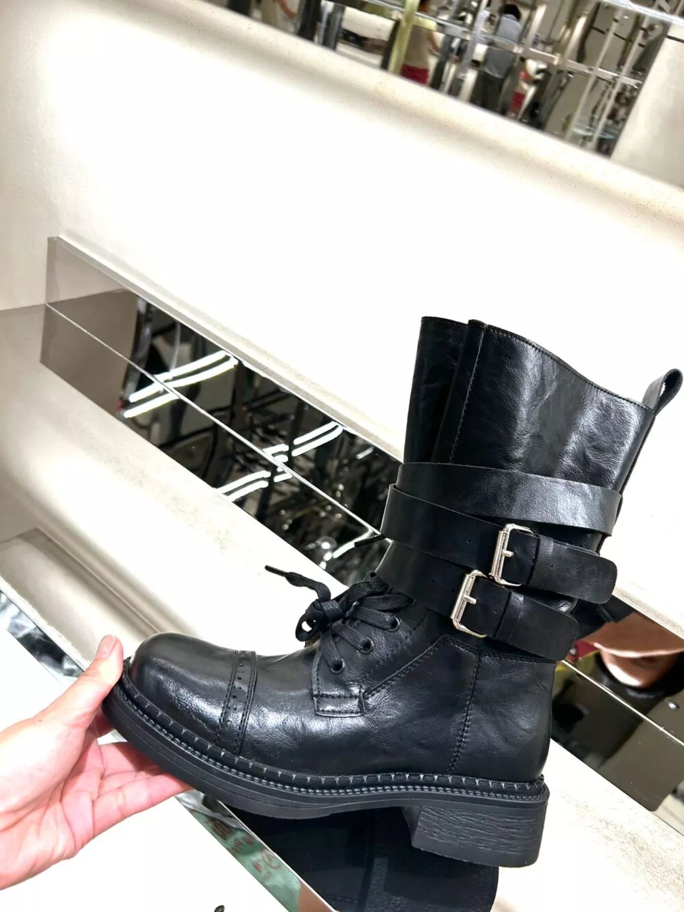 Buckled Leather Block Heel Boots - MAD RUFFI