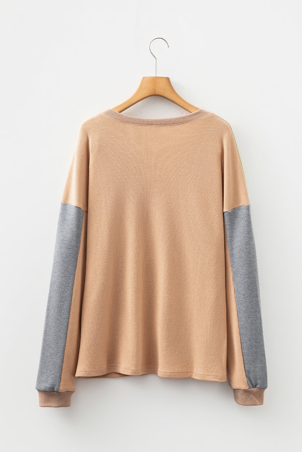 Buckskin Colorblock Thermal Waffle Knit Drop Shoulder Henley Top - MAD RUFFI