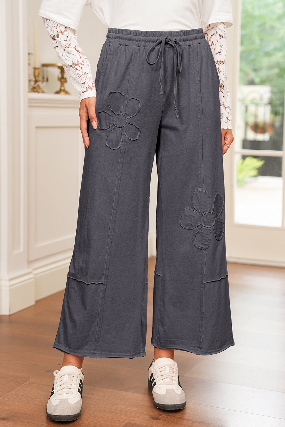 Buckskin Flower Patch Mineral Washed Cropped Wide Leg Pants - MAD RUFFI