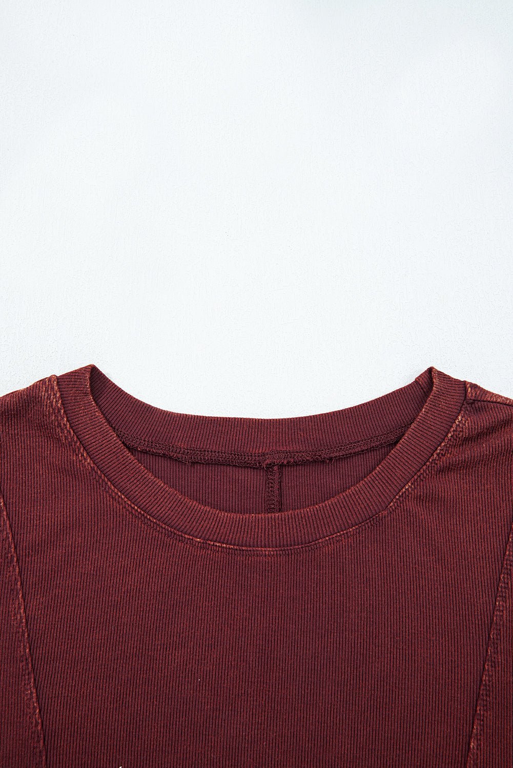Burgundy Exposed Seam Ribbed Long Sleeve Top - MAD RUFFI