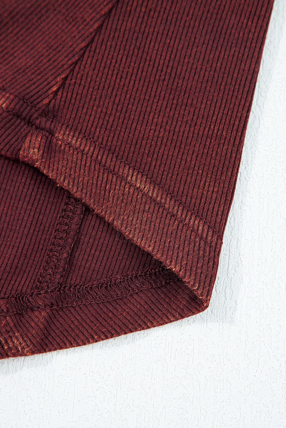 Burgundy Exposed Seam Ribbed Long Sleeve Top - MAD RUFFI