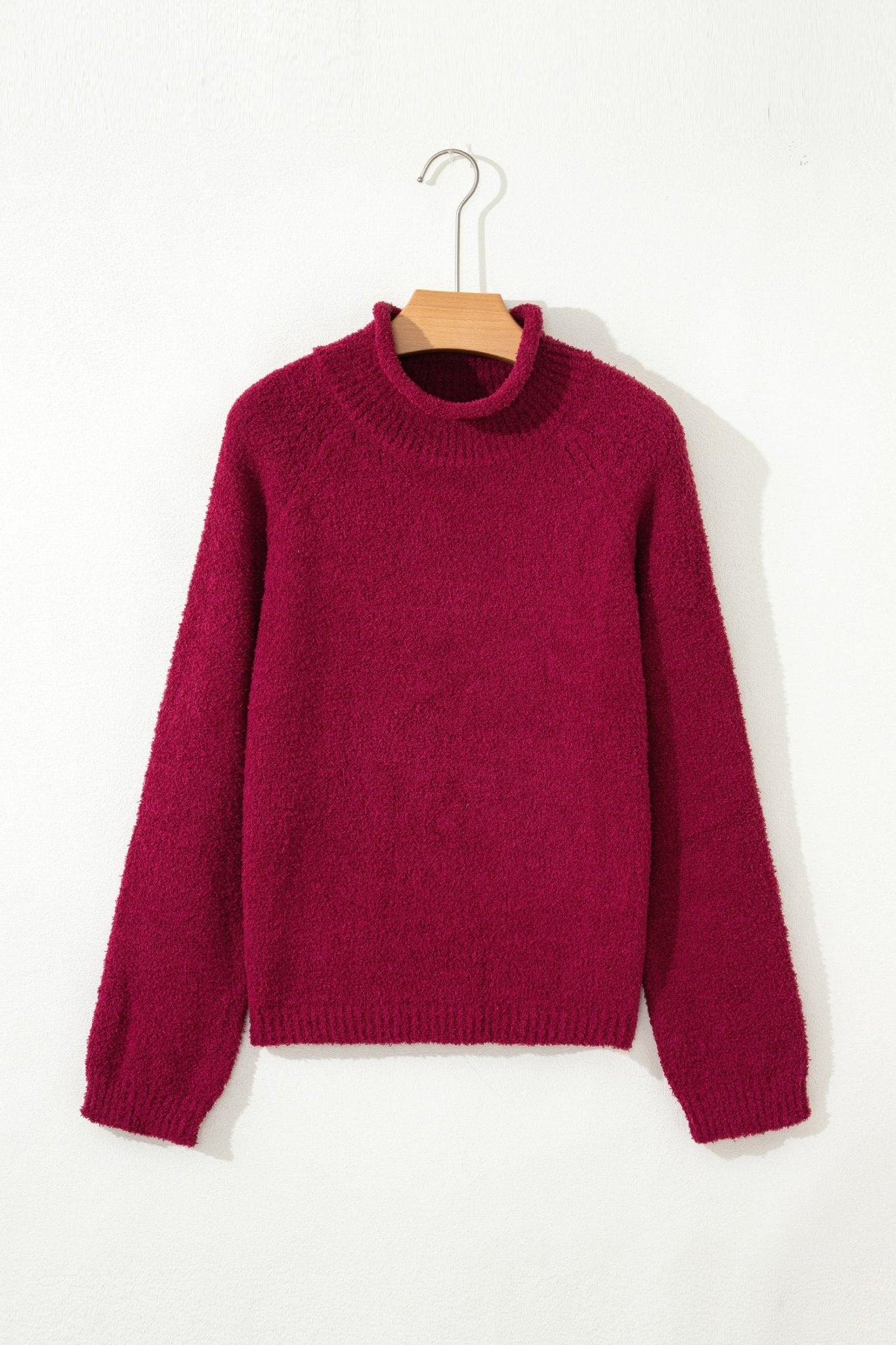 Burgundy Popcorn Mock Neck Solid Sweater - MAD RUFFI