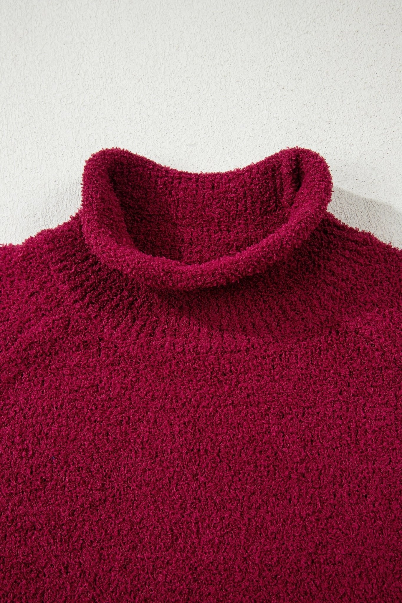 Burgundy Popcorn Mock Neck Solid Sweater - MAD RUFFI