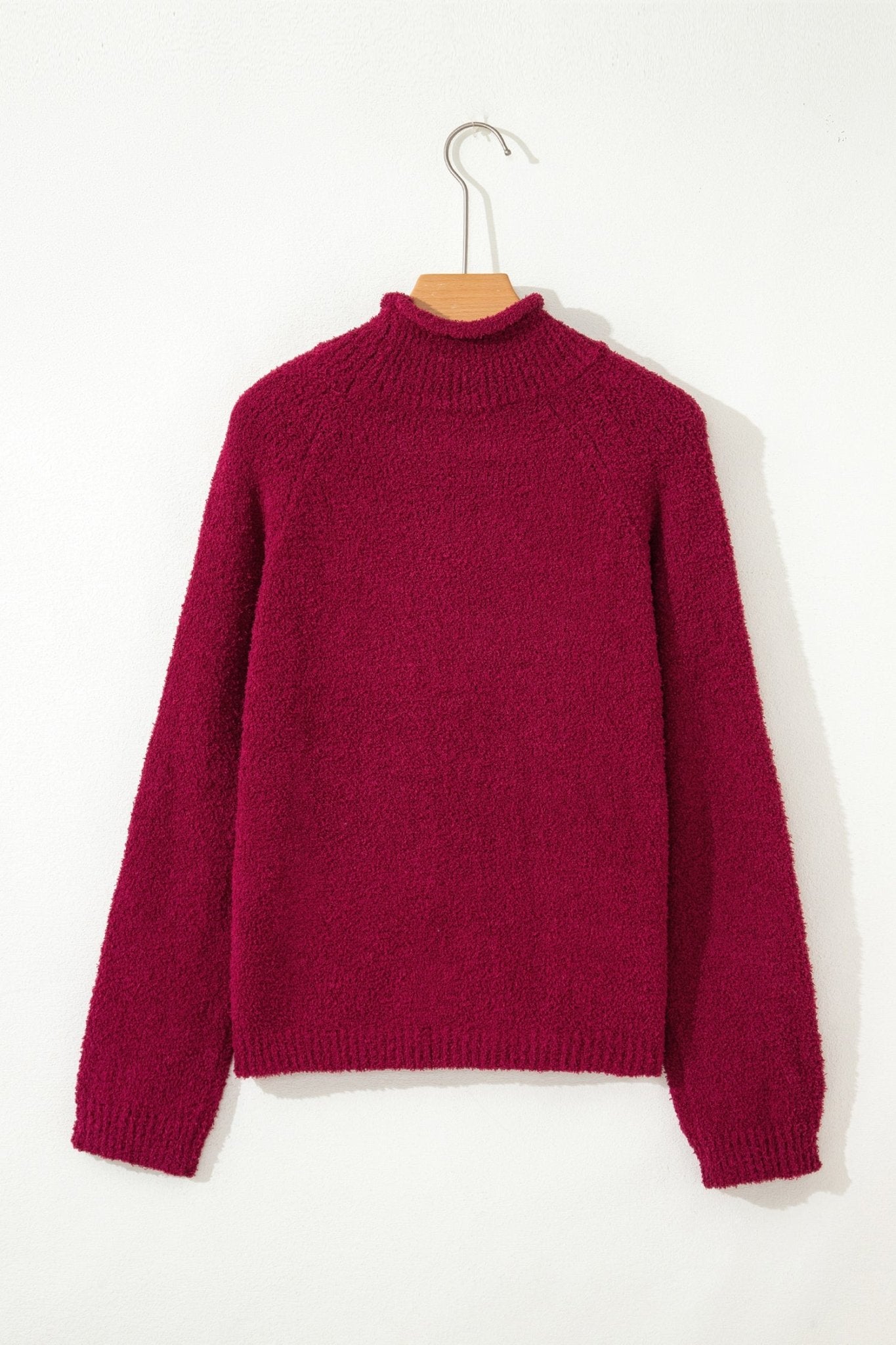Burgundy Popcorn Mock Neck Solid Sweater - MAD RUFFI