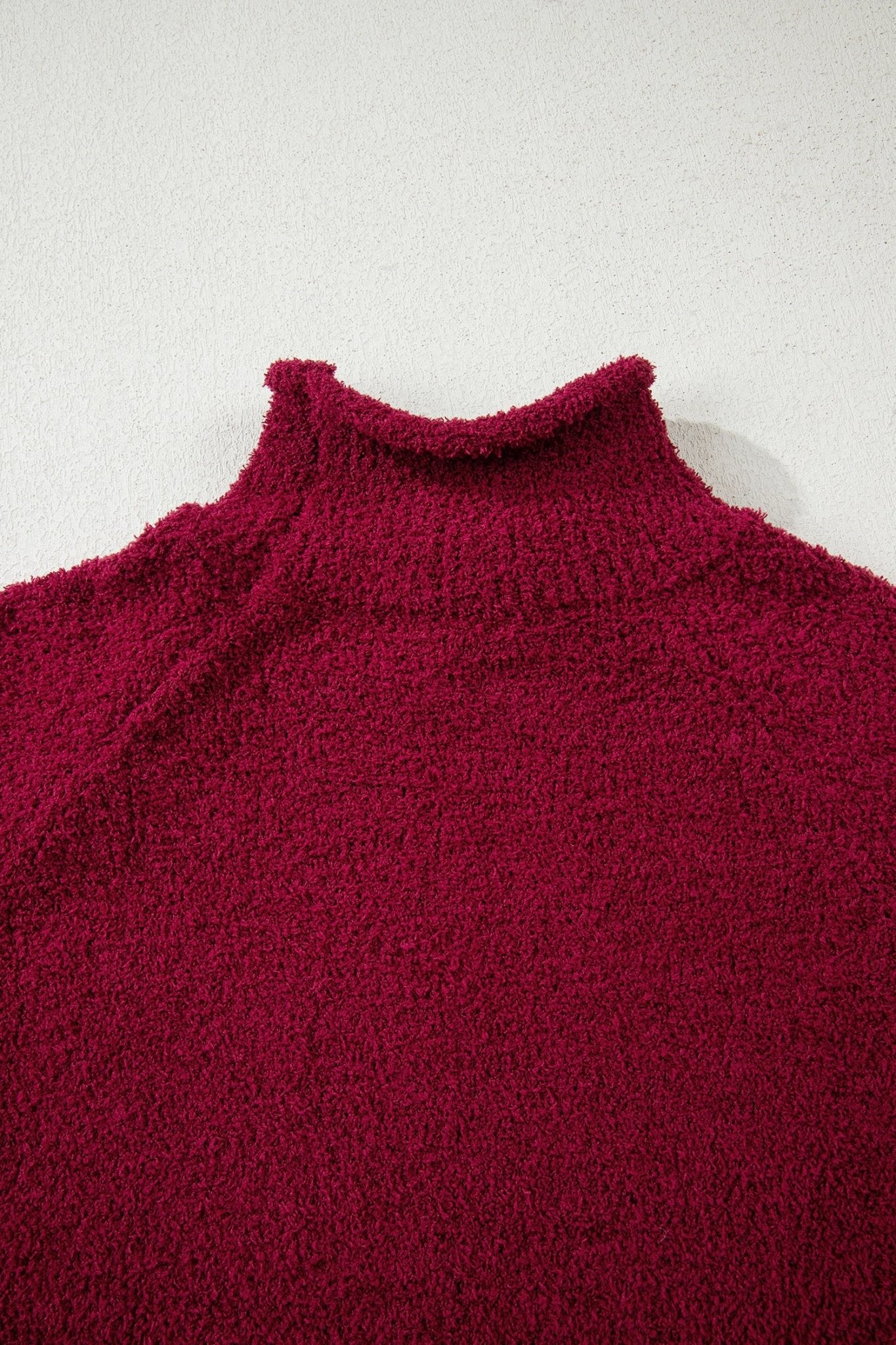 Burgundy Popcorn Mock Neck Solid Sweater - MAD RUFFI
