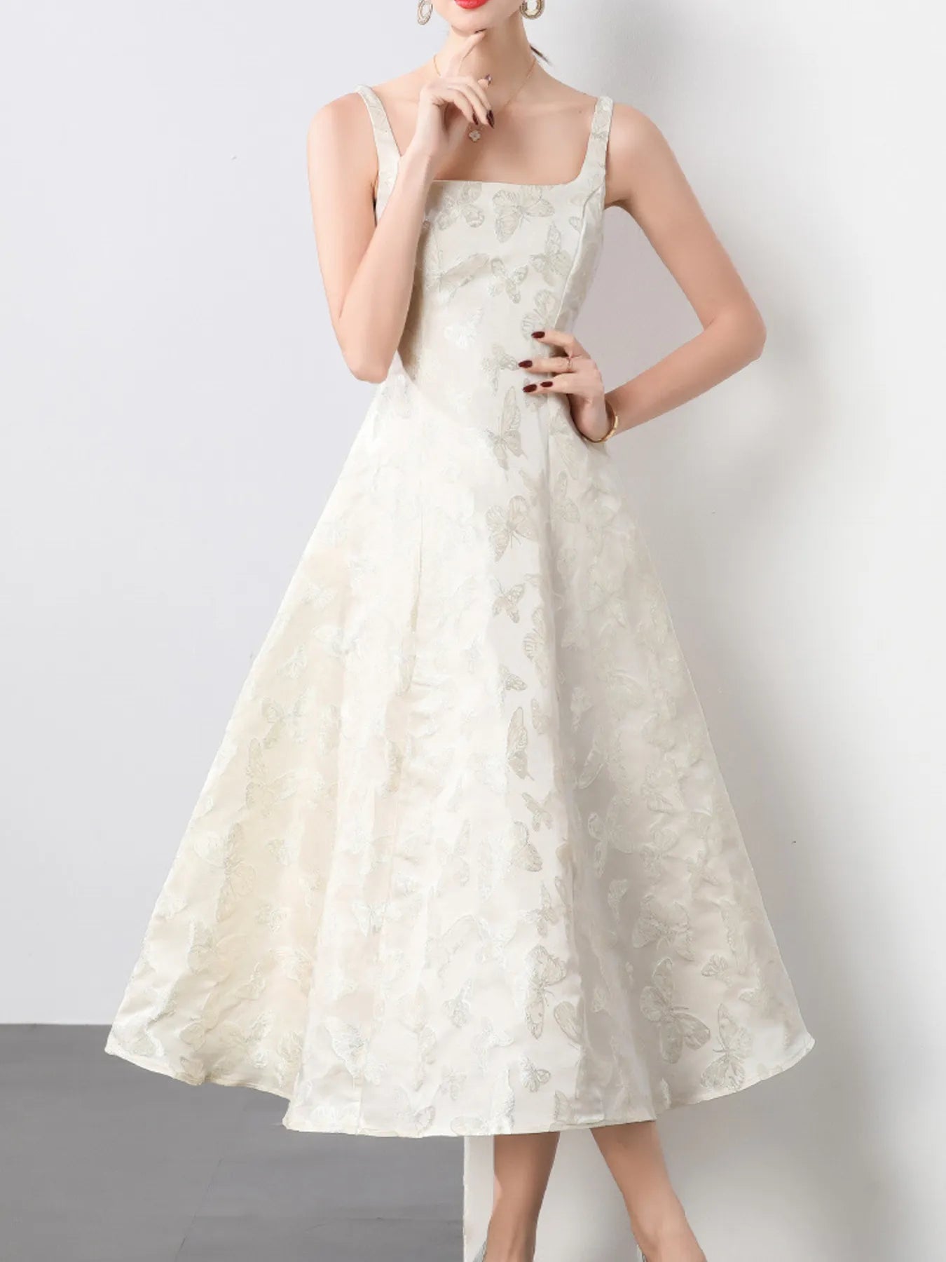 Butterfly Pattern A - Line Sleeveless Midi Dress - MAD RUFFI