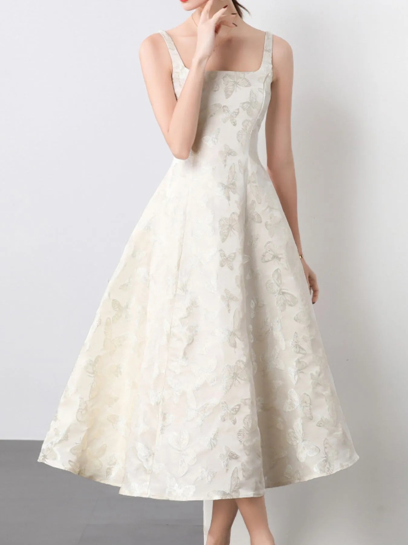 Butterfly Pattern A - Line Sleeveless Midi Dress - MAD RUFFI