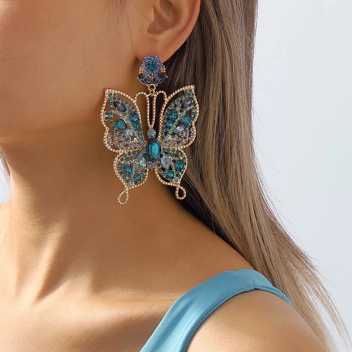Butterfly Rhinestone Dangle Earrings - MAD RUFFI