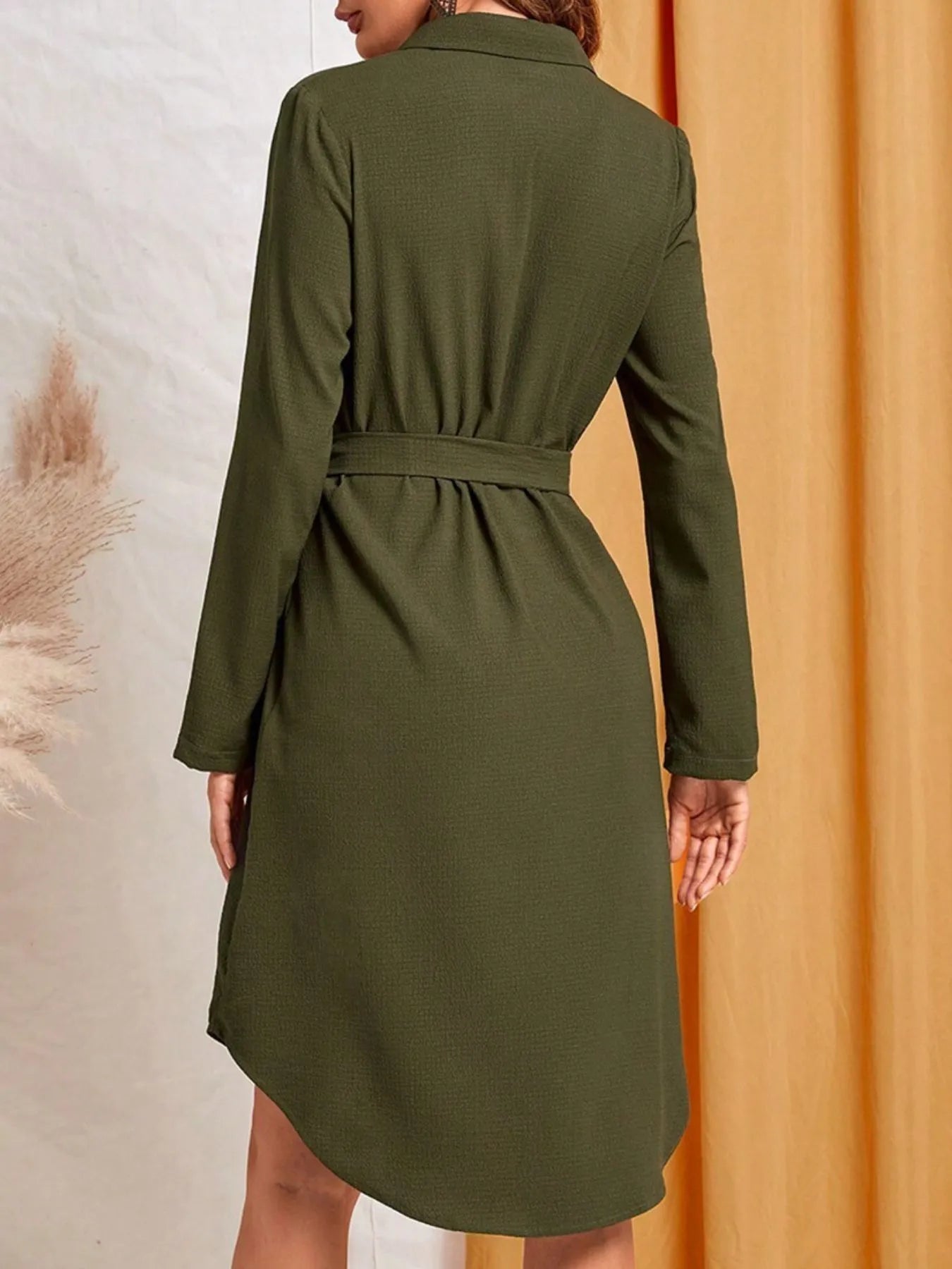 Button - Down Belted Shirt Dress - MAD RUFFI