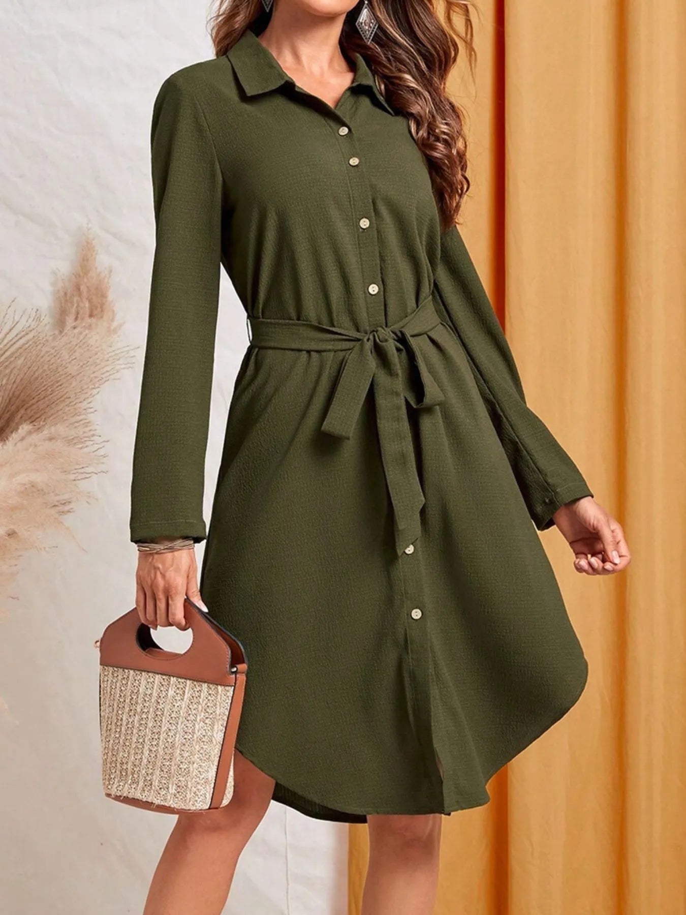 Button - Down Belted Shirt Dress - MAD RUFFI
