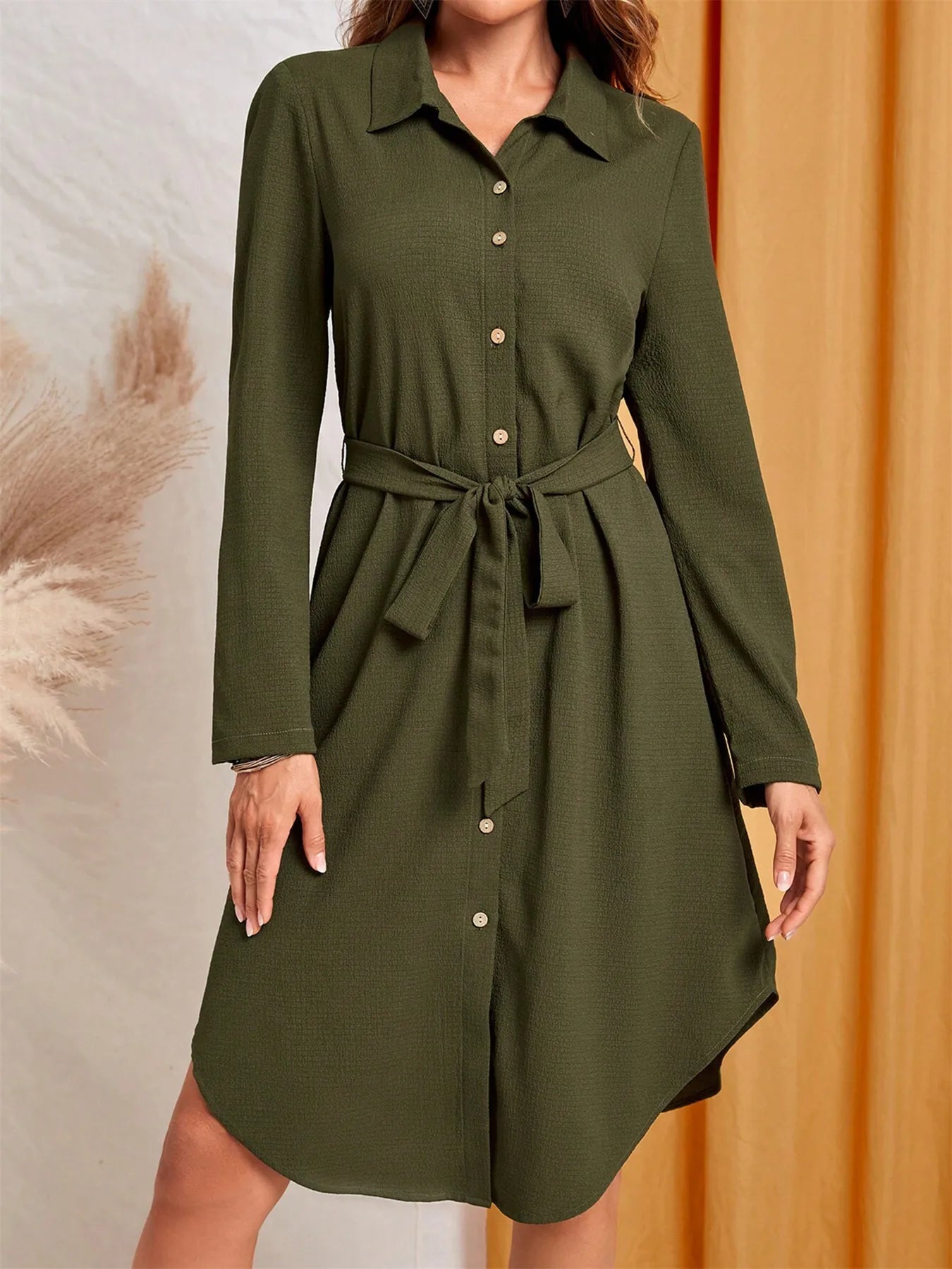 Button - Down Belted Shirt Dress - MAD RUFFI