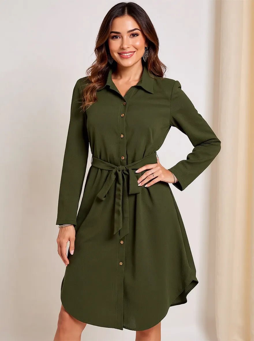 Button - Down Belted Shirt Dress - MAD RUFFI