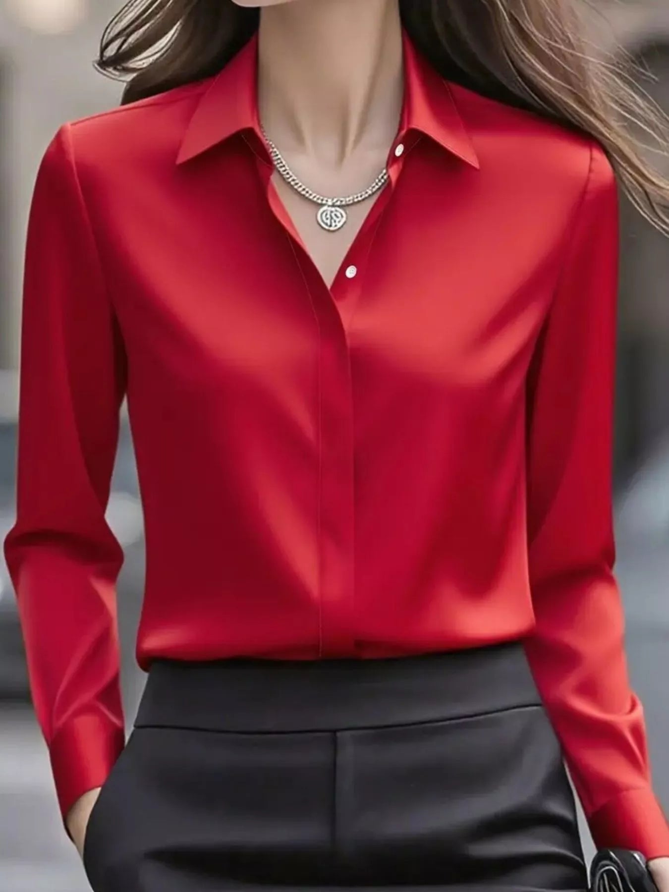 Button Down Collared Neck Long Sleeve Shirt - MAD RUFFI