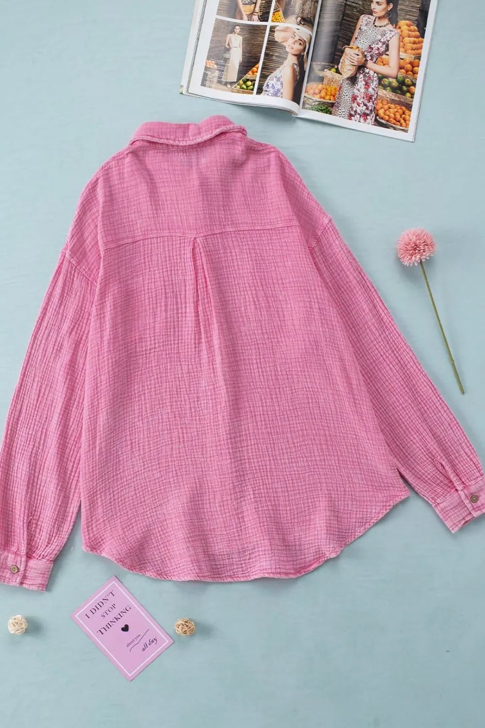 Button Down Collared Neck Long Sleeve Shirt - MAD RUFFI