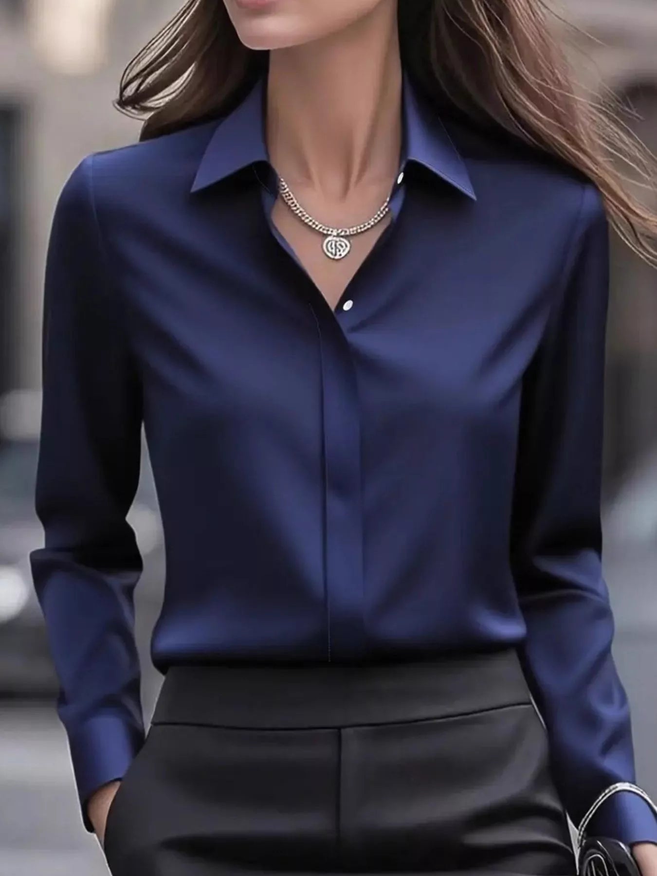 Button Down Collared Neck Long Sleeve Shirt - MAD RUFFI