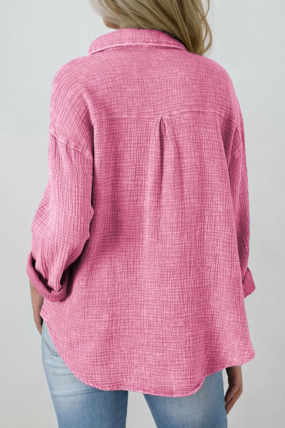 Button Down Collared Neck Long Sleeve Shirt - MAD RUFFI