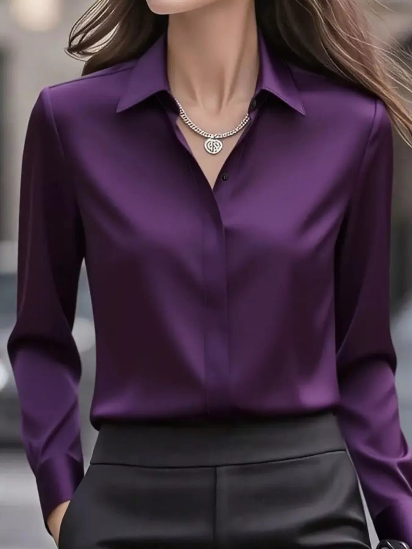 Button Down Collared Neck Long Sleeve Shirt - MAD RUFFI