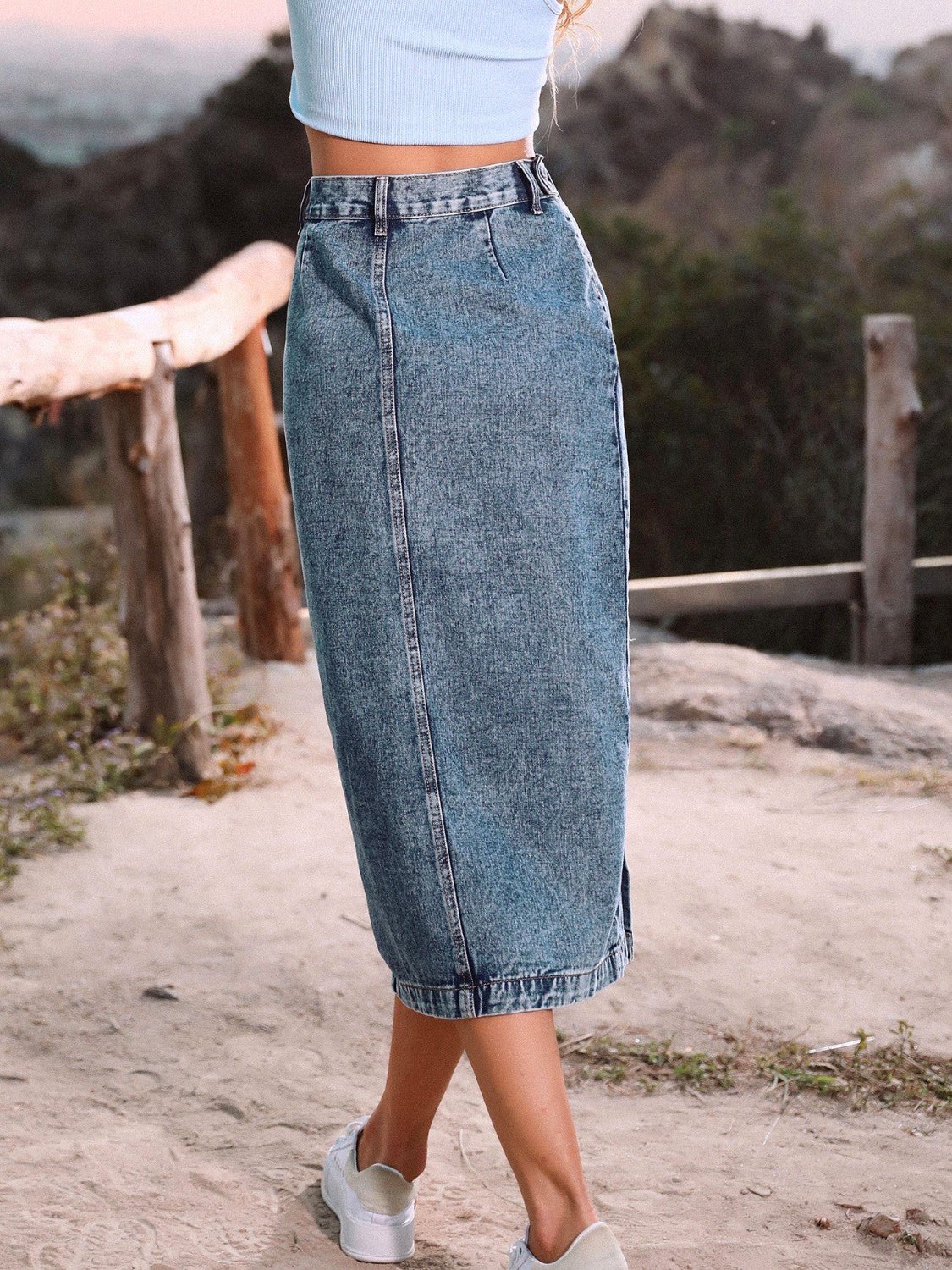 Button Down Denim Skirt - MAD RUFFI