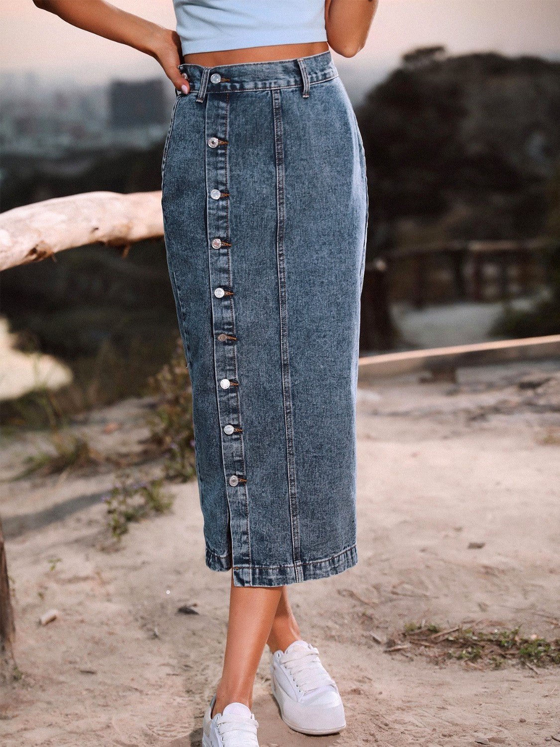Button Down Denim Skirt - MAD RUFFI