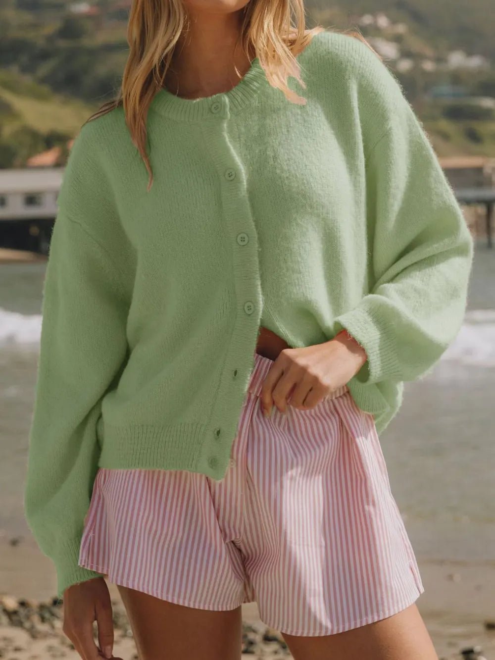 Button Down Long Sleeve Cardigan - MAD RUFFI