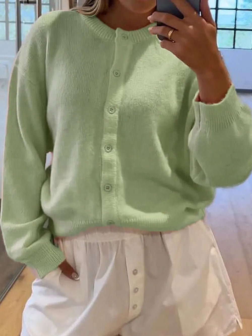 Button Down Long Sleeve Cardigan - MAD RUFFI