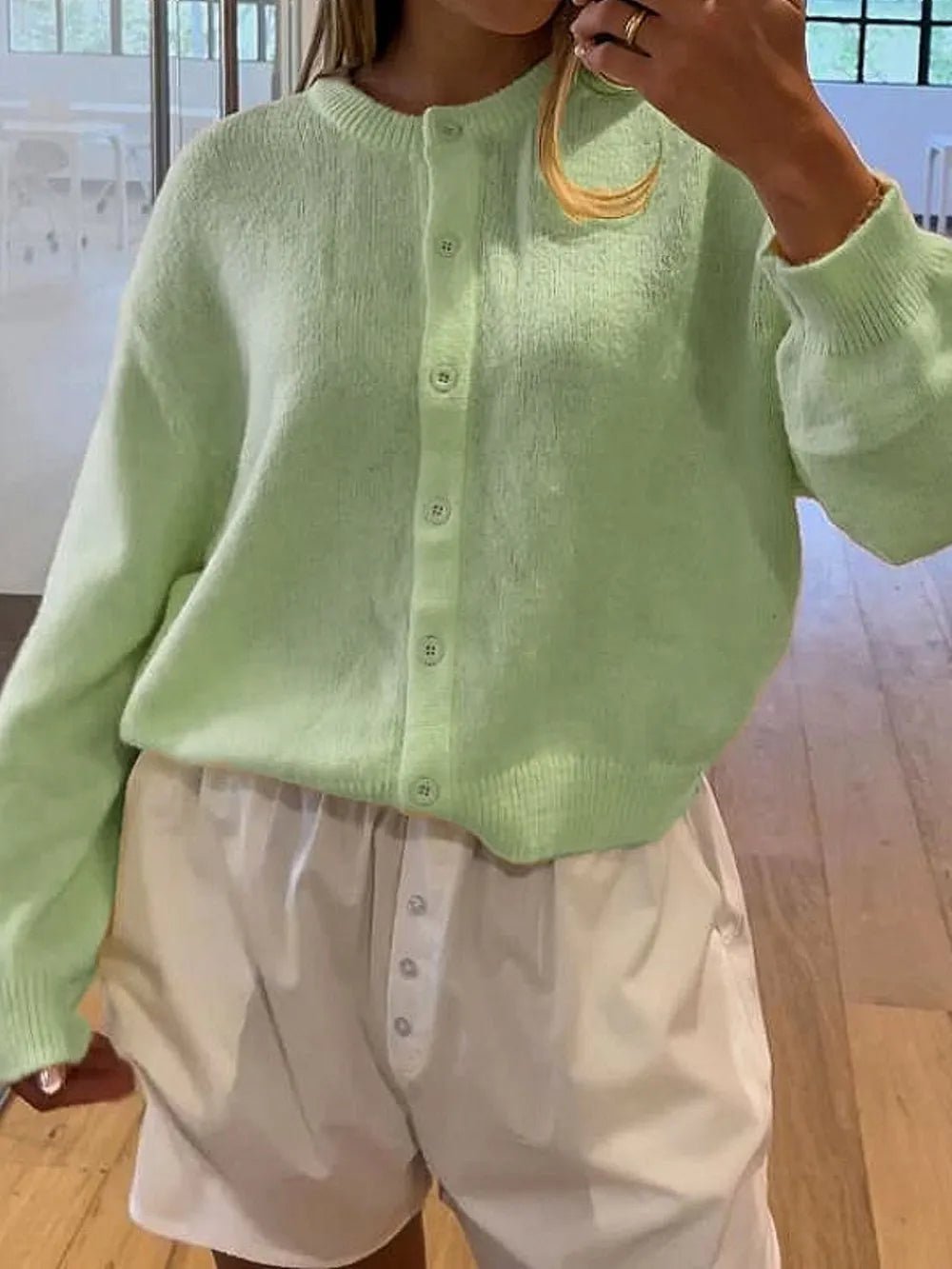 Button Down Long Sleeve Cardigan - MAD RUFFI