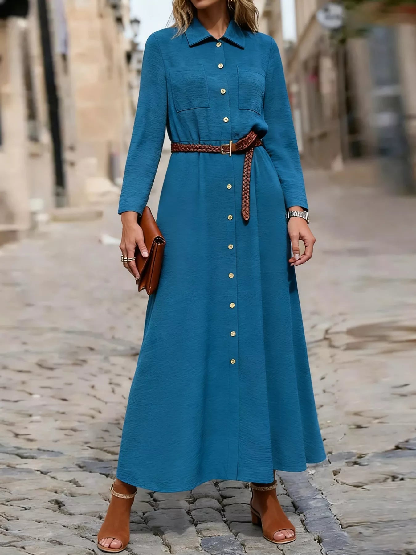 Button - Down Long Sleeve Dress - MAD RUFFI