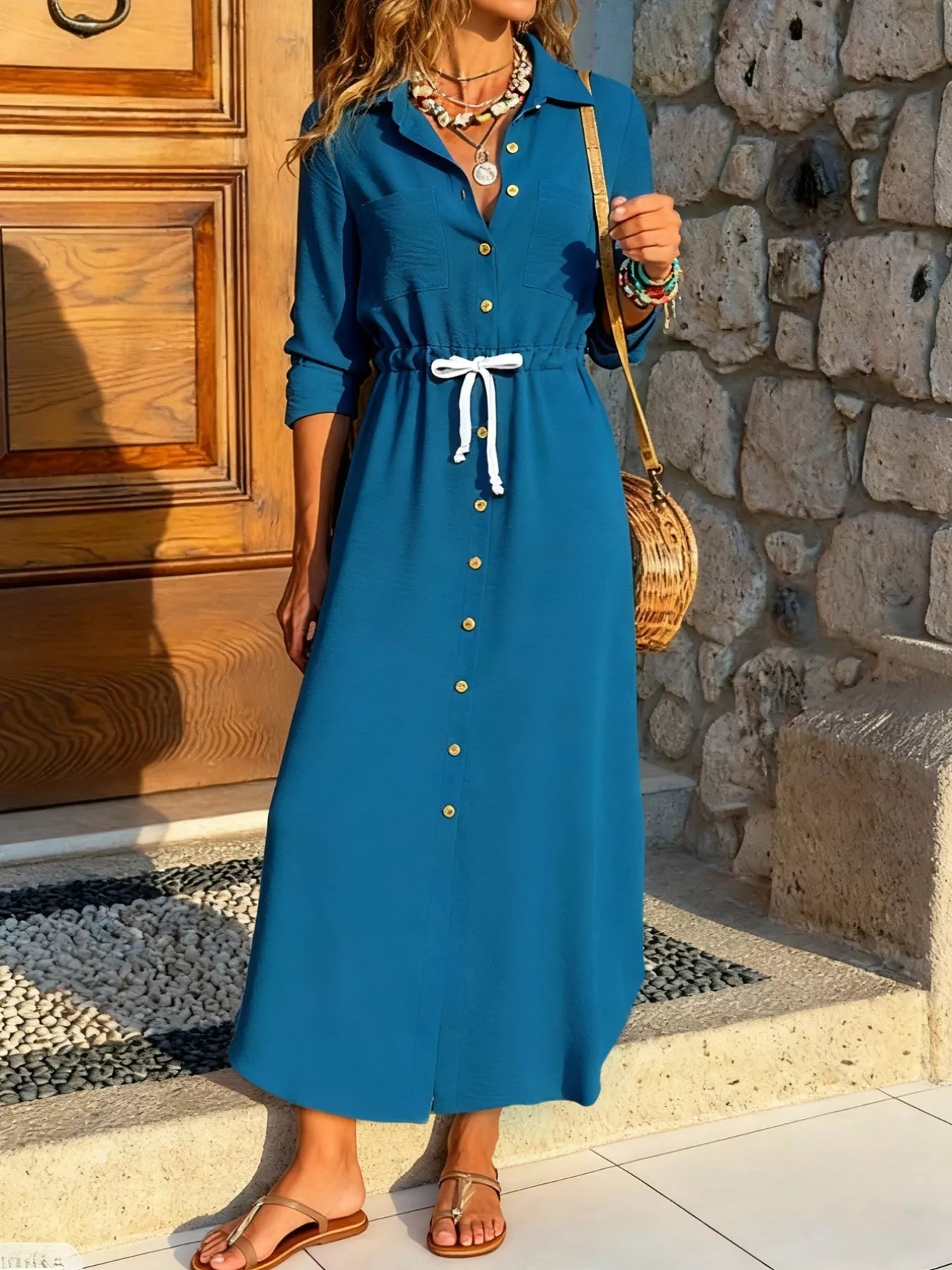 Button - Down Long Sleeve Dress - MAD RUFFI