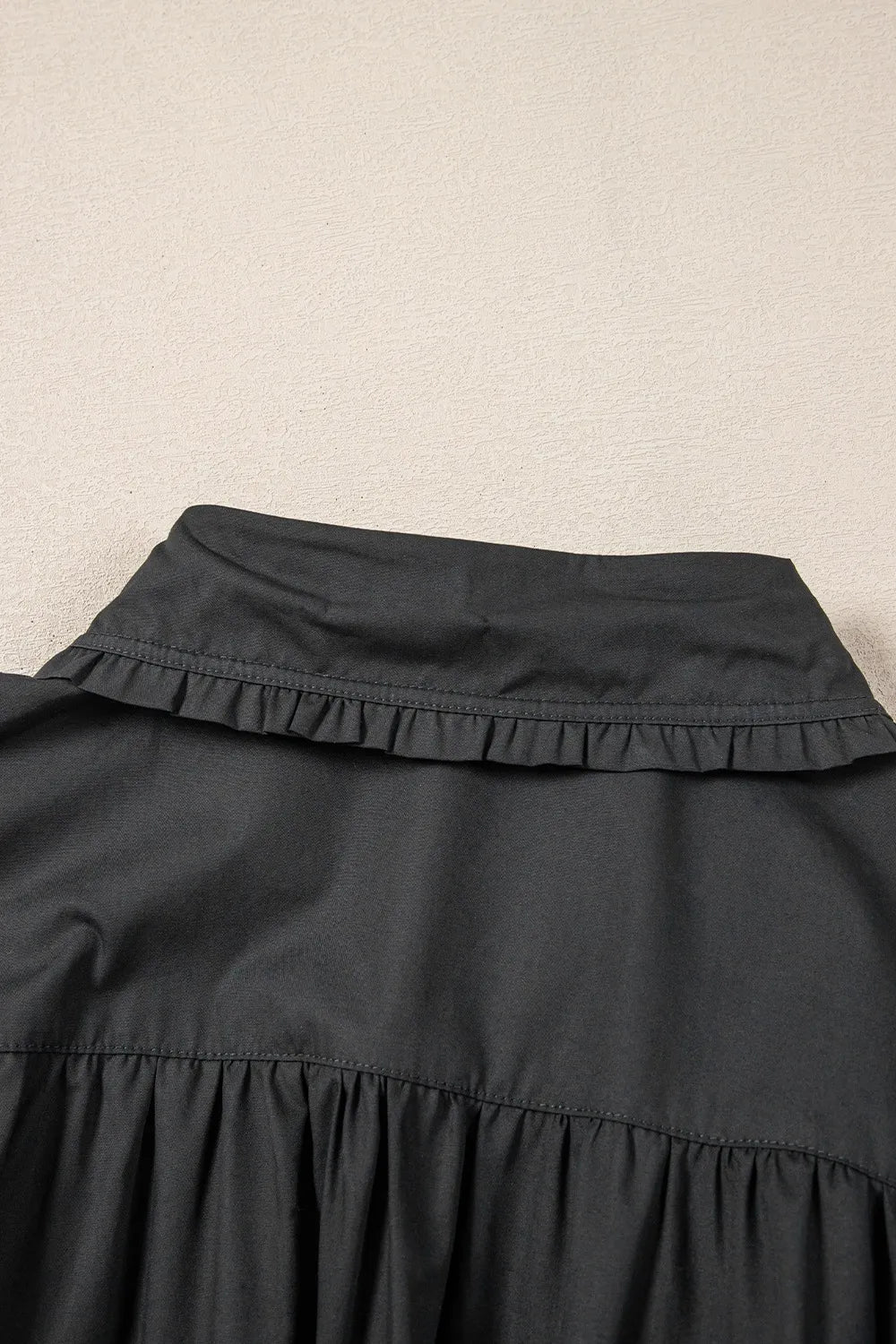 Button Down Puff Sleeve Ruffle Hem Dress - MAD RUFFI