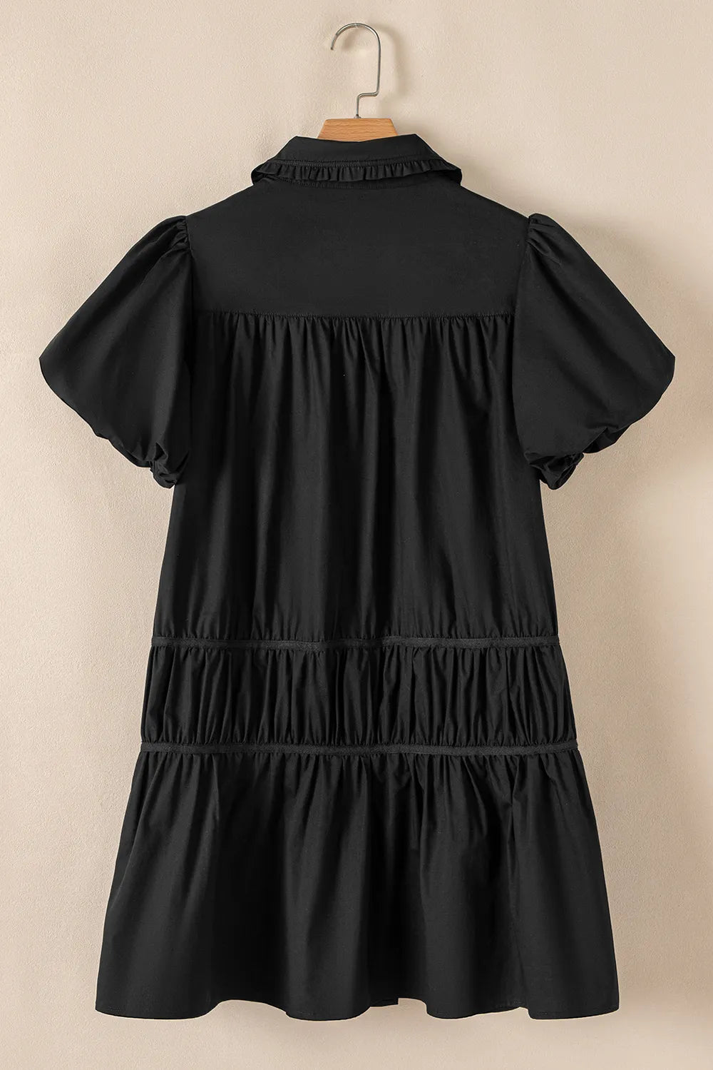 Button Down Puff Sleeve Ruffle Hem Dress - MAD RUFFI