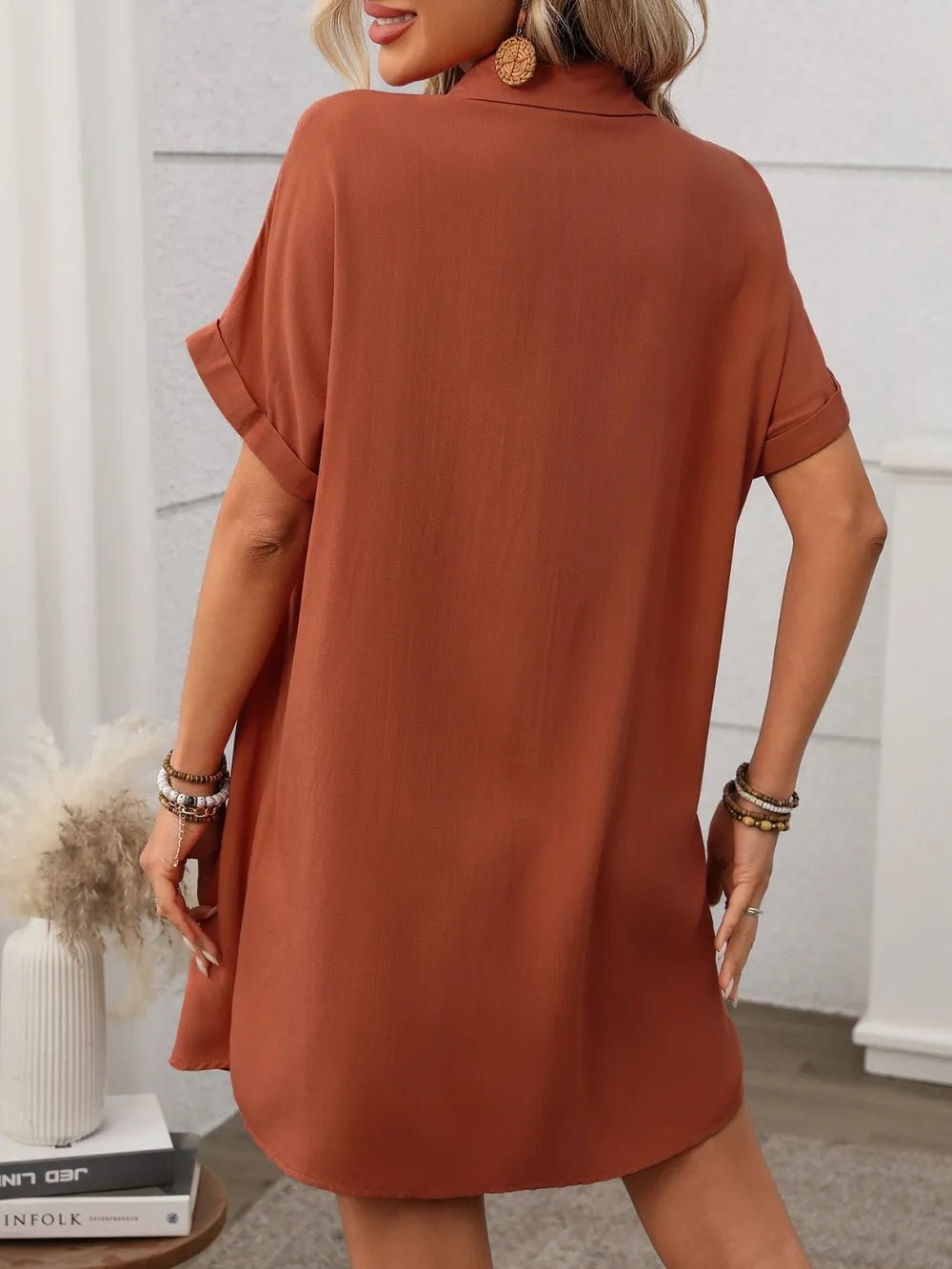 Button Down Short Sleeve Mini Dress - MAD RUFFI