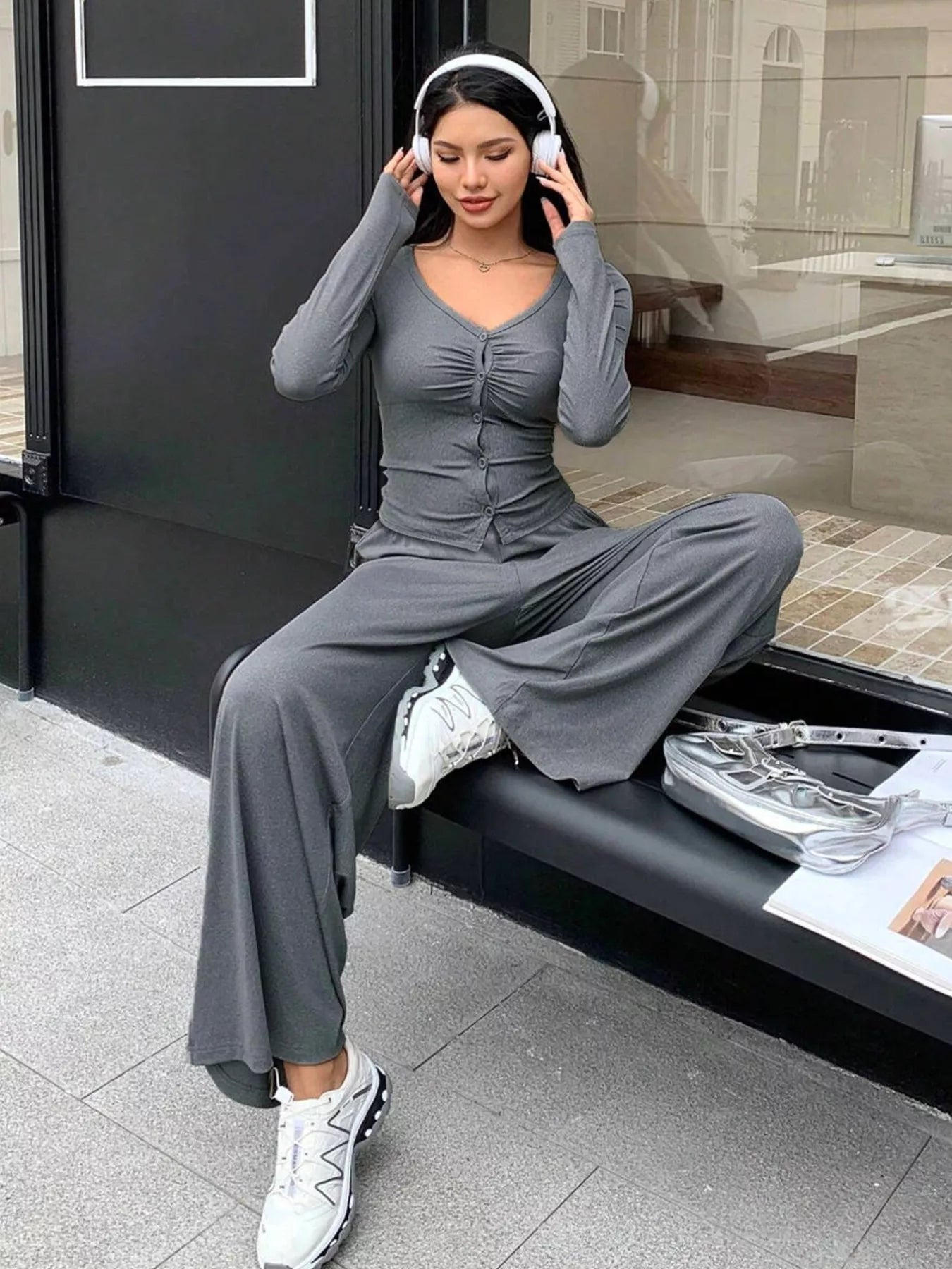 Button - Down Top & Wide Leg Pants Set - MAD RUFFI