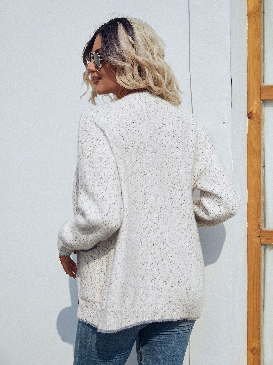 Button Down V - Neck Cardigan with Pockets - MAD RUFFI