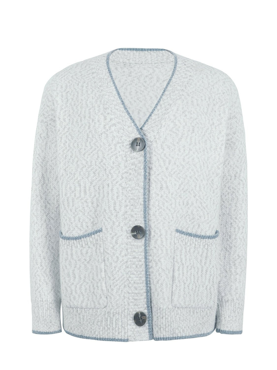 Button Down V - Neck Cardigan with Pockets - MAD RUFFI