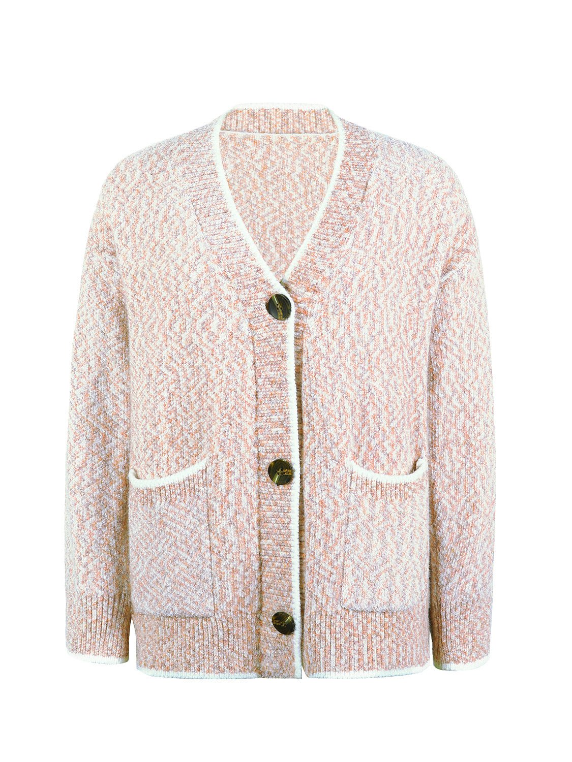 Button Down V - Neck Cardigan with Pockets - MAD RUFFI