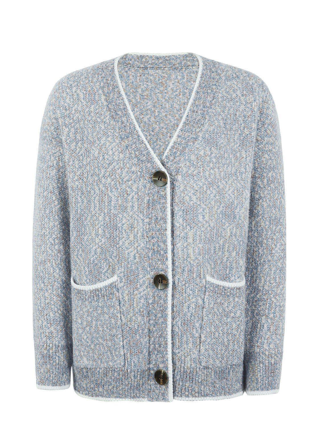 Button Down V - Neck Cardigan with Pockets - MAD RUFFI
