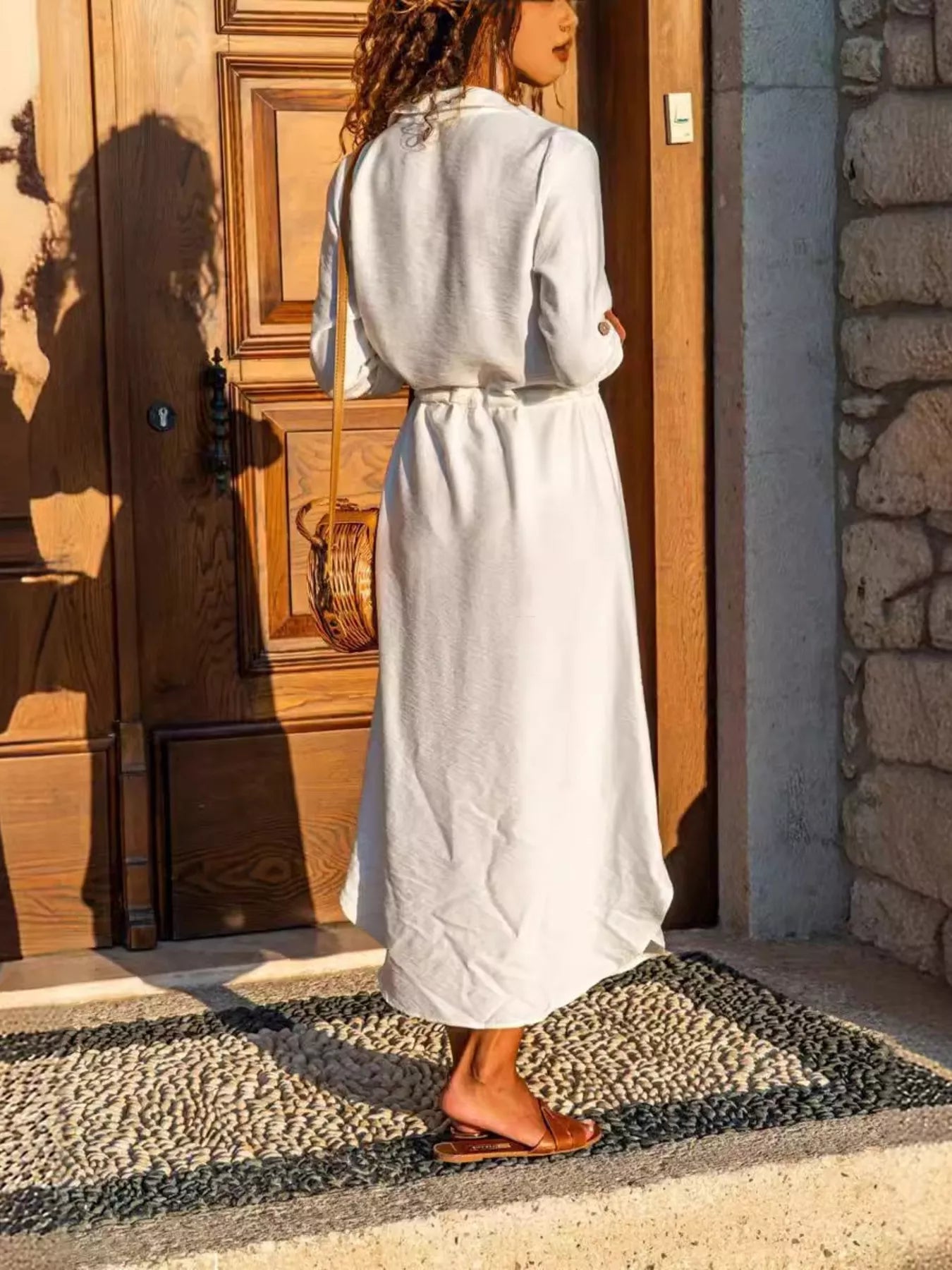 Button - Front Belted Shirt Dress - MAD RUFFI