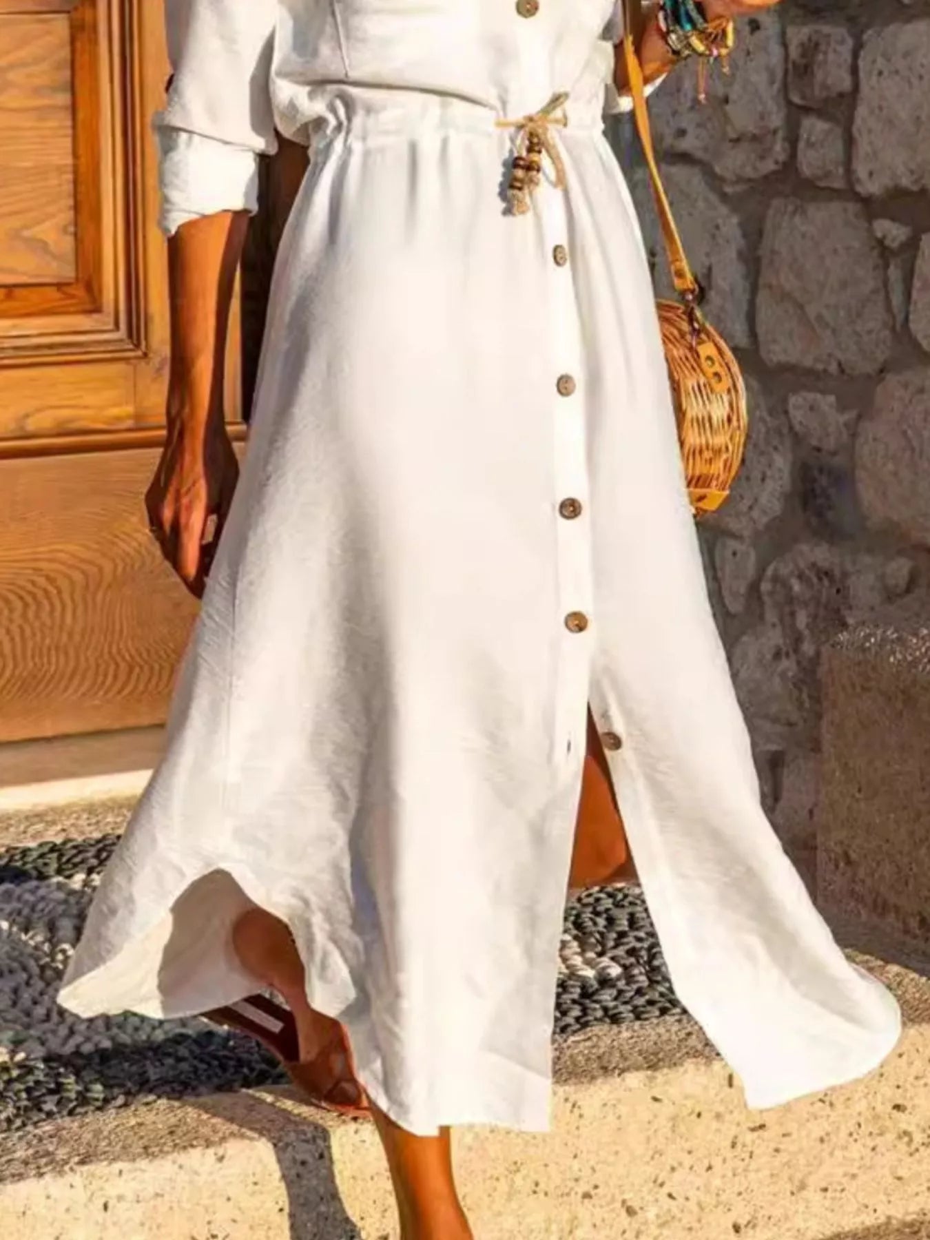 Button - Front Belted Shirt Dress - MAD RUFFI