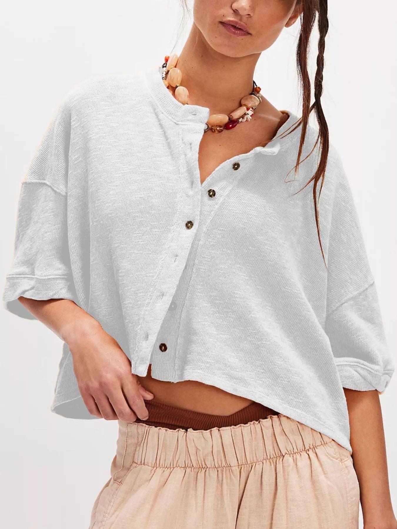 Button - Front Half Sleeve Cardigan - MAD RUFFI