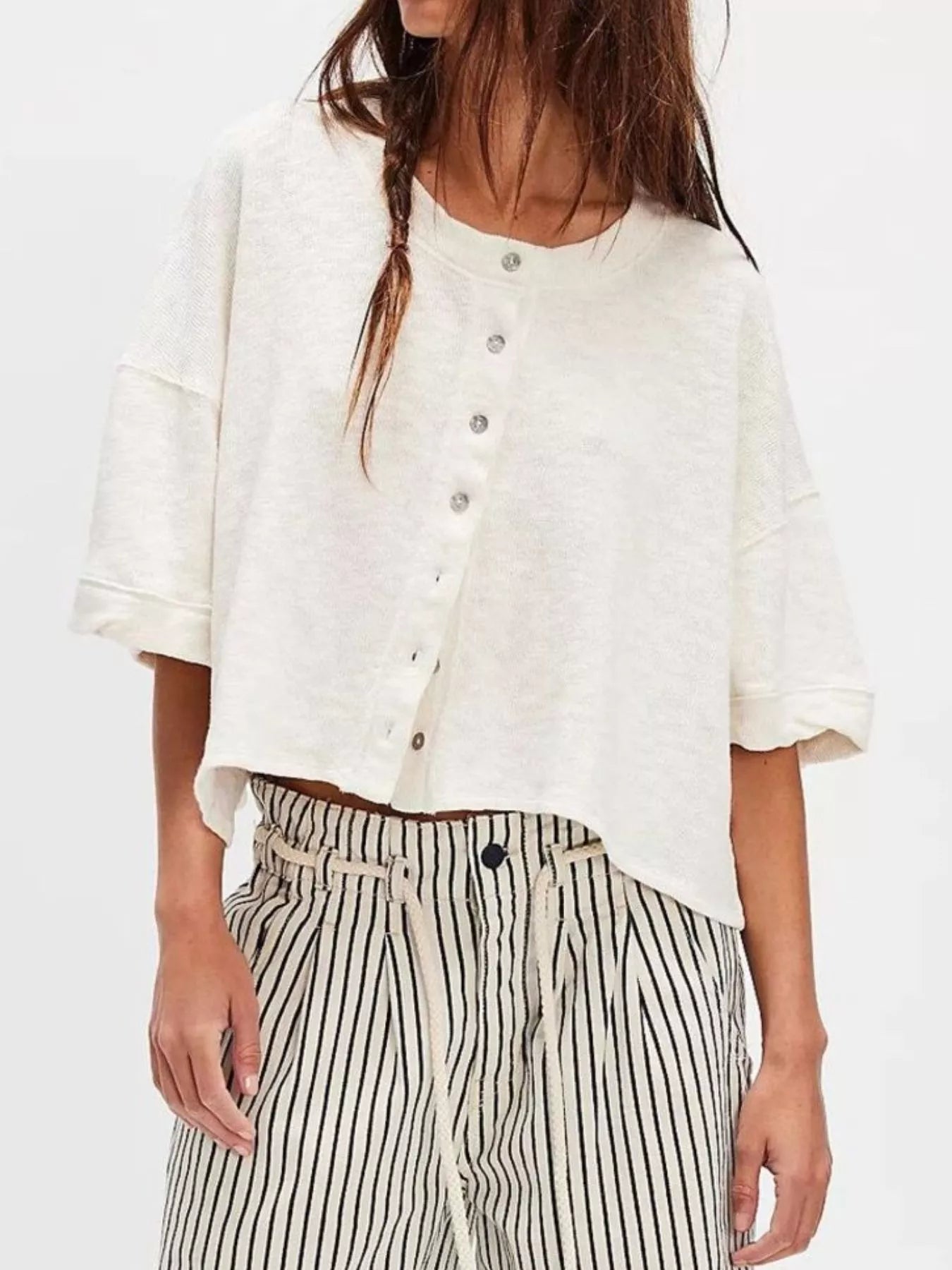 Button - Front Half Sleeve Cardigan - MAD RUFFI