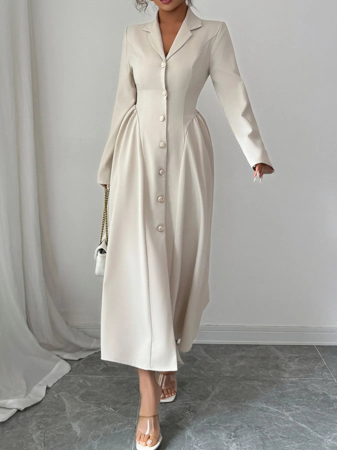 Button - Front Long Sleeve Dress - MAD RUFFI