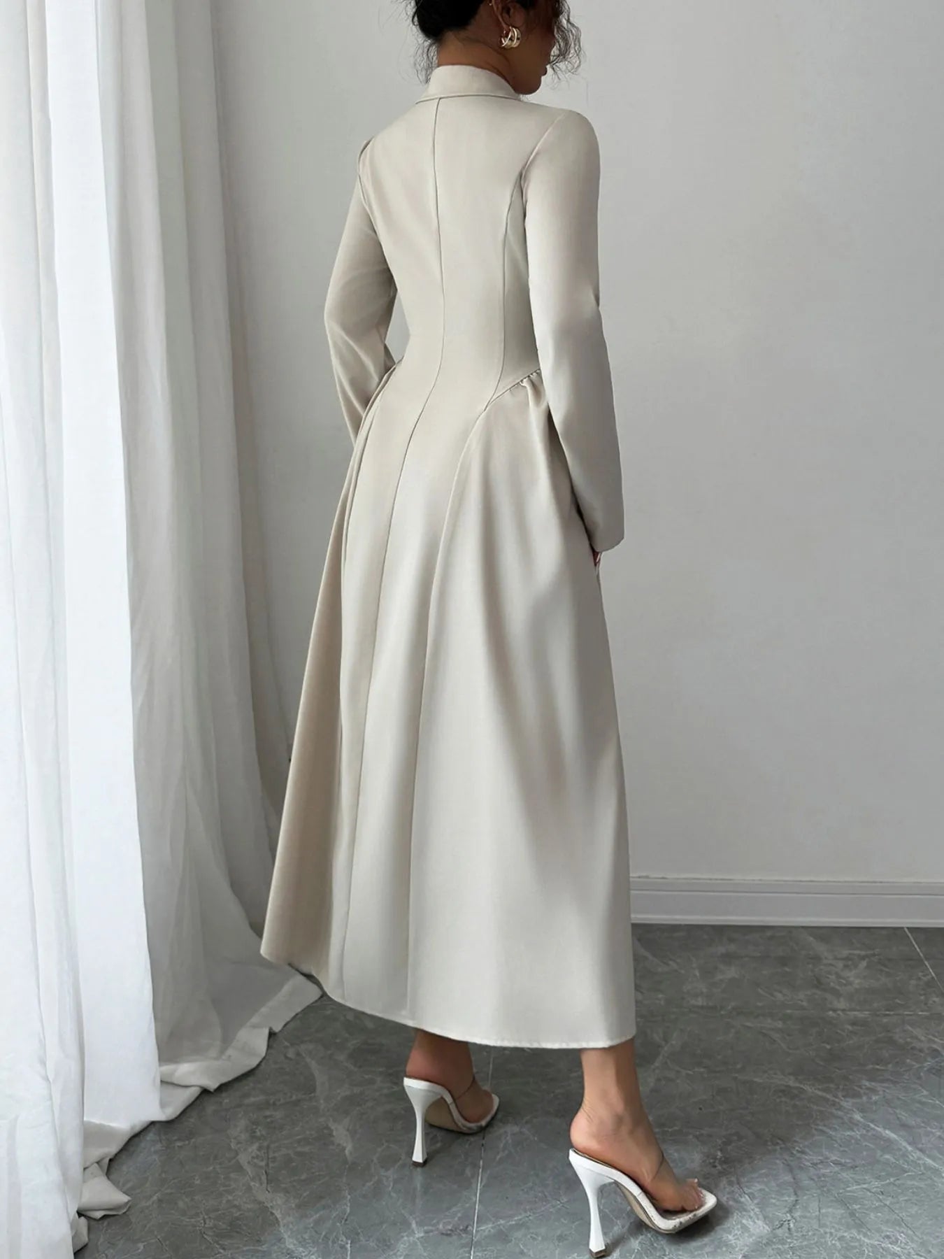 Button - Front Long Sleeve Dress - MAD RUFFI