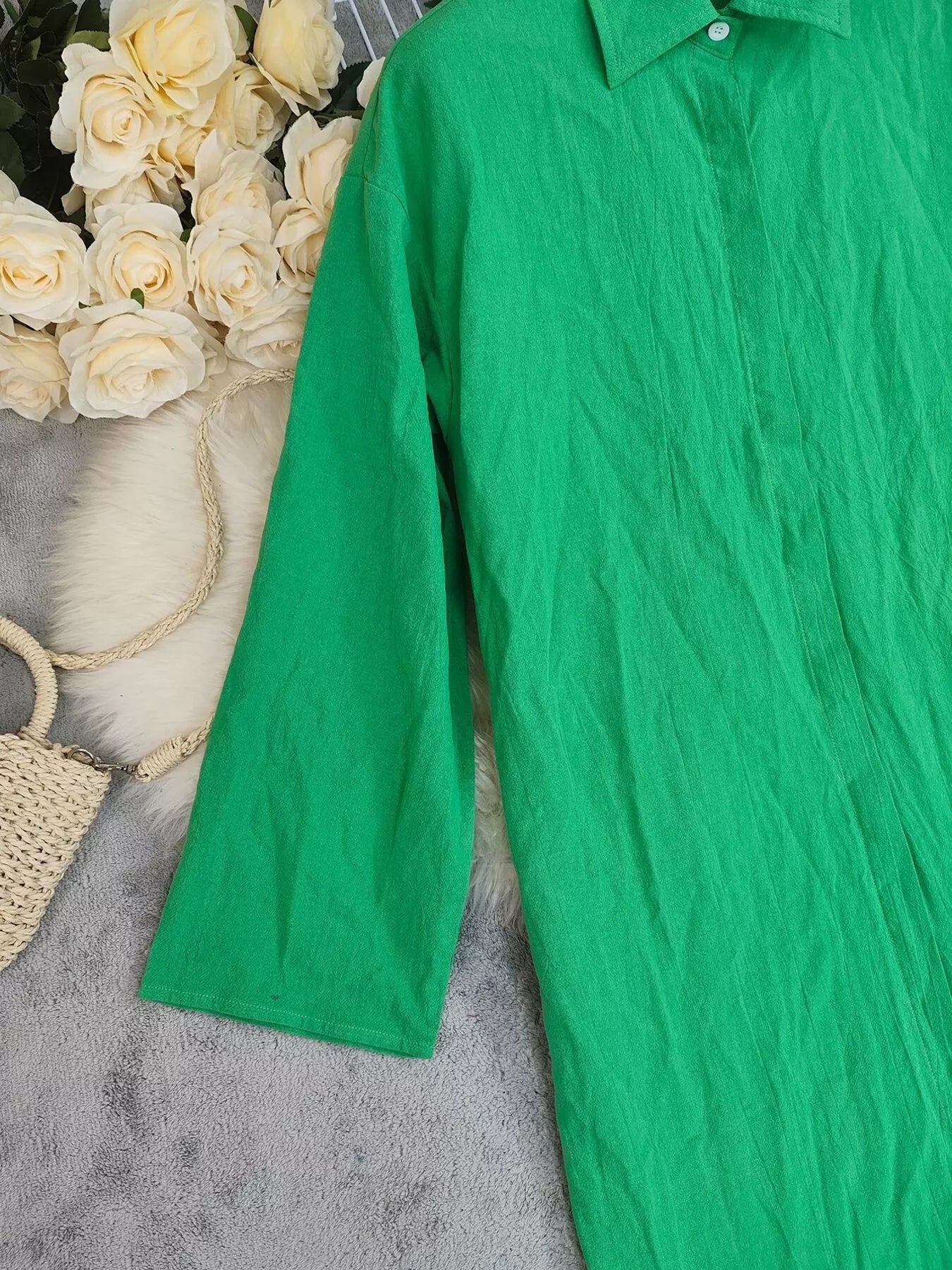 Button Front Long Sleeve Shirt Dress - MAD RUFFI